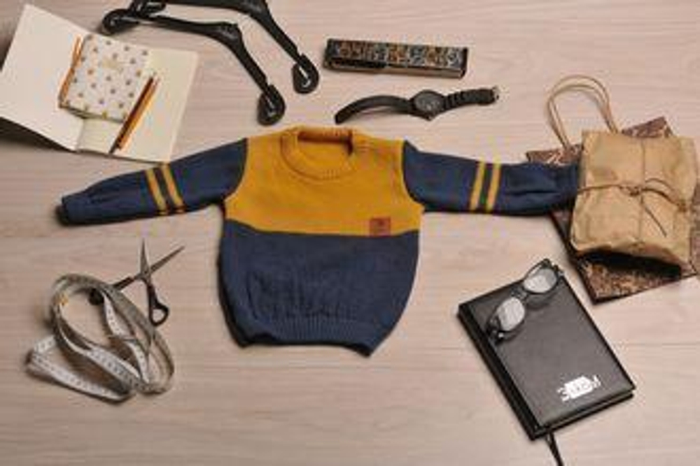 Джемпер для мальчика (80-86, джинс/горчица) 1840