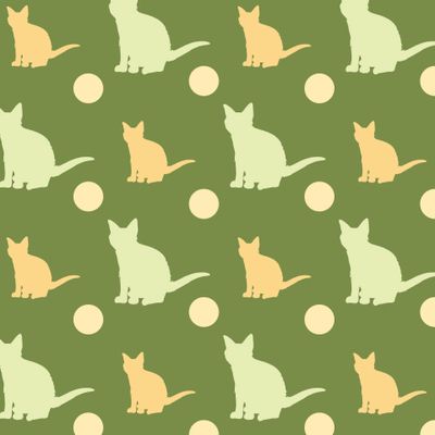 Коты и мячики на зелёном фоне