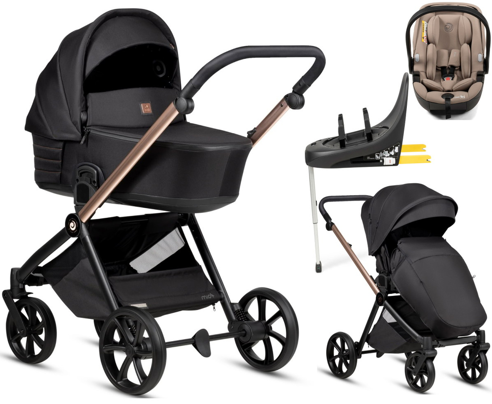 Детская коляска Tutis Mio 3 Plus Black Edition New 4 в 1 с автокреслом Beno Beige и базой 1622292 Rose Gold