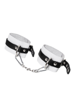 Бело-черные мягкие оковы с одним ремешком и люверсами