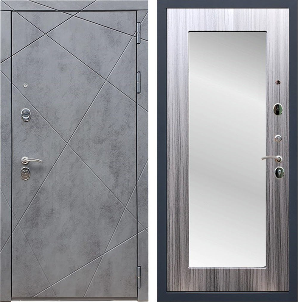 Входная металлическая дверь РЕКС 13 с Зеркалом Пастораль Бетон темный Сандал серый