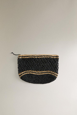 ZARA HOME ПЛЕТЕНАЯ БУМАЖНАЯ СУМКА-КЛАТЧ, ЧЕРНЫЙ