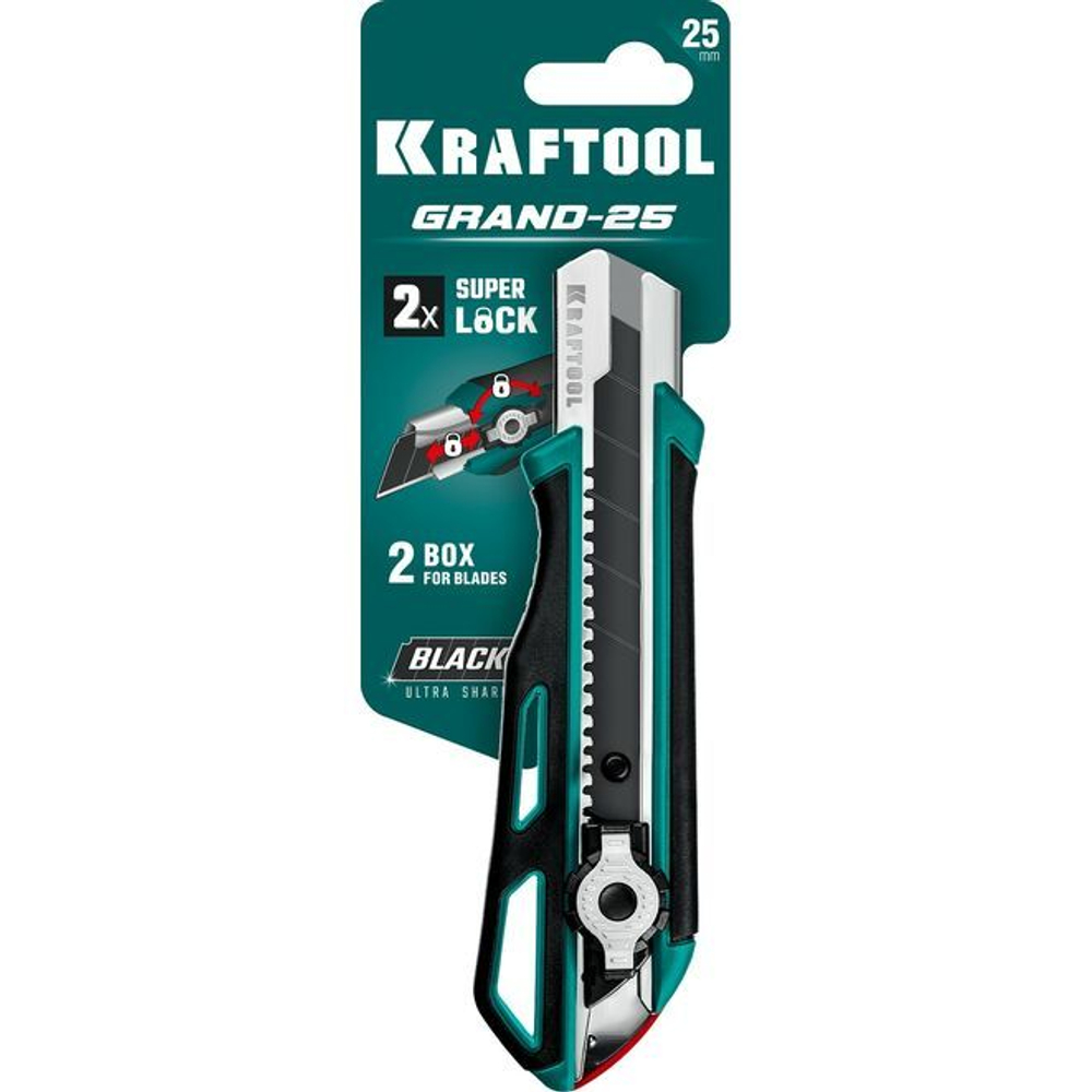 Нож канцелярский строительный с двойным фиксатором KRAFTOOL GRAND-25 25 мм