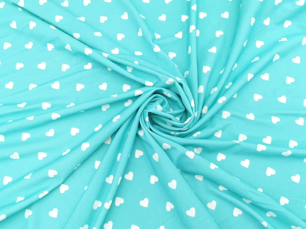 Микрофибра, принт, светлая бирюза с сердечками, (Арт: MPR-001)