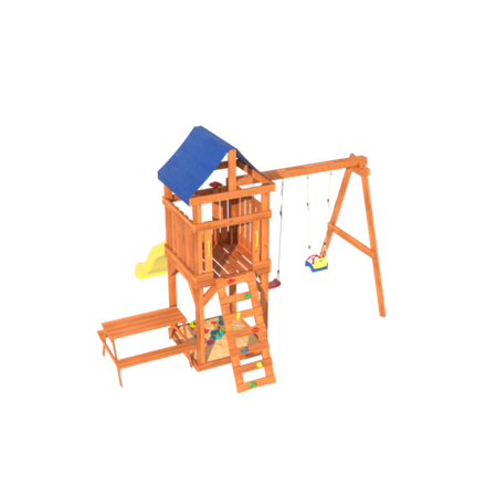 Детская площадка Fun Land с плетенным креслом, горкой и столиком со скамейками