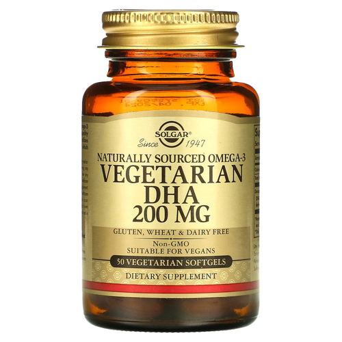 Solgar, Натуральная Омега-3, ДГК растительного происхождения, 200 мг, 50 вегетарианских мягких желатиновых капсул