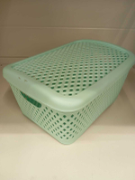Корзина д/хранения Альт-Пласт Ромбики S 12х19х25,5см с крышкой, мята ПП