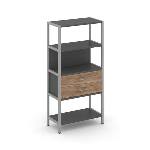 Shelf System Односекционный стеллаж четырехярусный с ящиками SN.STM-412 Антрацит/Дуб Табак/Металл Се
