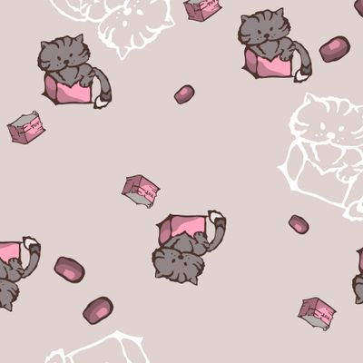 Детский принт розовые коты в коробке