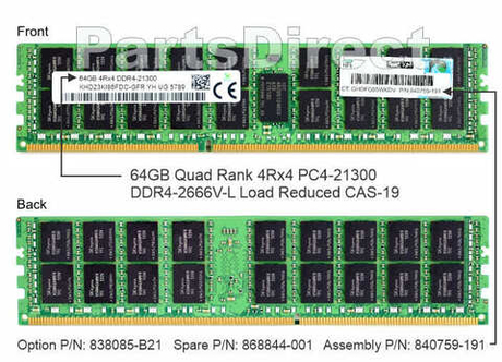 Модуль памяти HPE 838085-B21 64-GB (1 x 64GB) Quad Rank x4 DDR4-2666