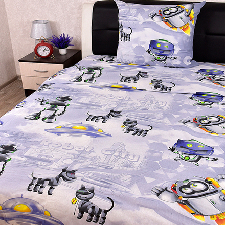 Комплект постельного белья "IS. ГОРОД РОБОТОВ", бязь Премиум, 100% хлопок. НАВОЛОЧКА 1 ШТ!
