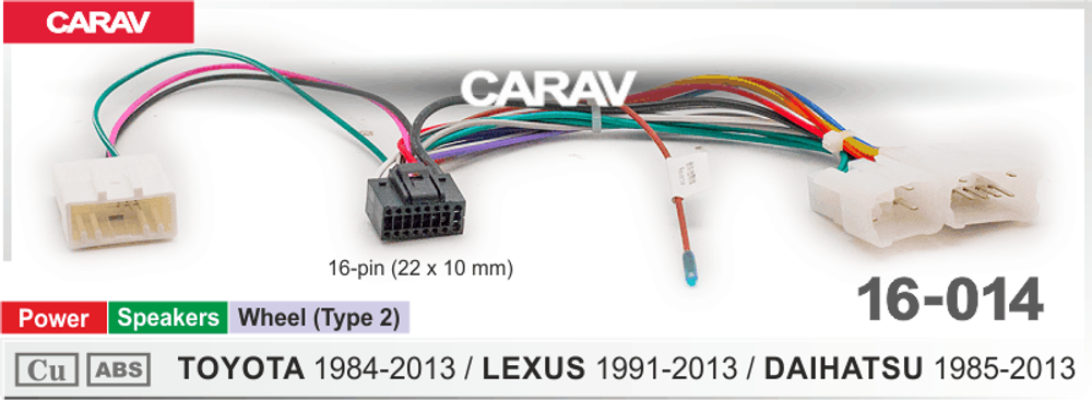 КАБЕЛЬ 16-014: Cable Kit of 9" & 10.1" HeadUnit for TOYOTA 1984-2013 / LEXUS 1991-2013 / DAIHATSU 1985-2013 (select models) / Power + Speakers + Wheel