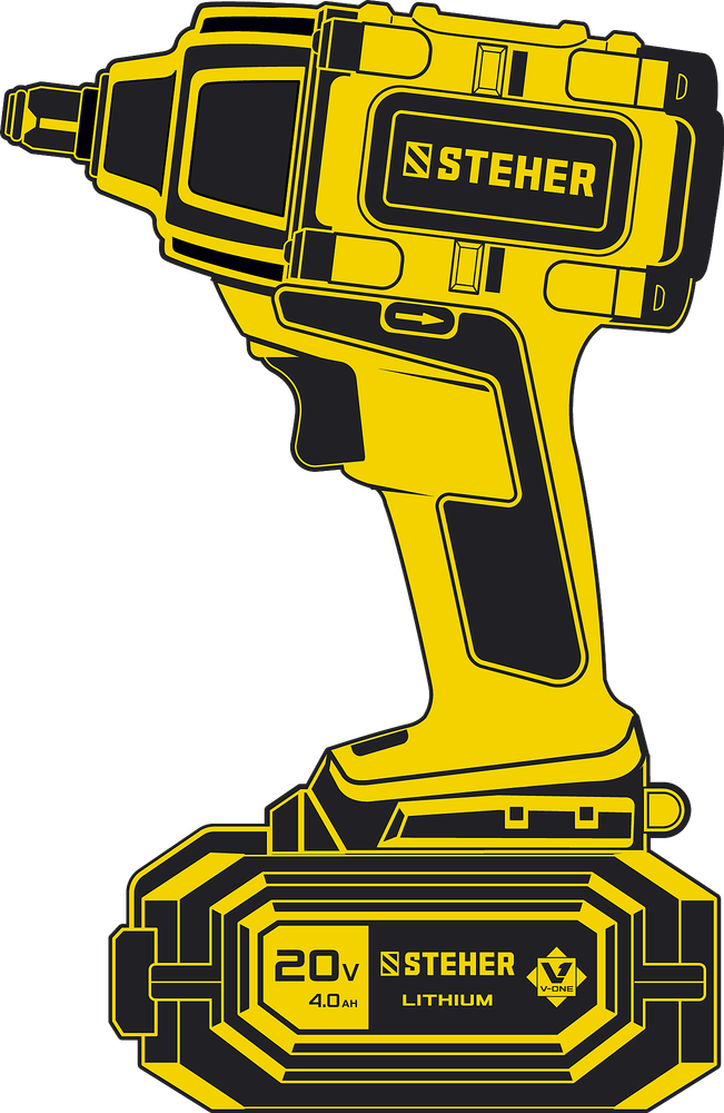 Гайковерт бесщеточный STEHER CWB-300-1, 1 АКБ, 20 В, кейс