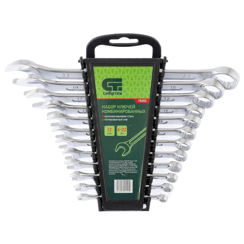 15452 Набор ключей комбинированных, 6-22мм, CrV, 12шт.