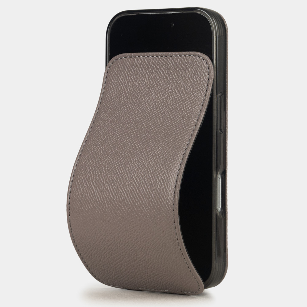 Чехол iPhone 17 Pro Max натуральная кожа сафьяно, серо-бежевого цвета