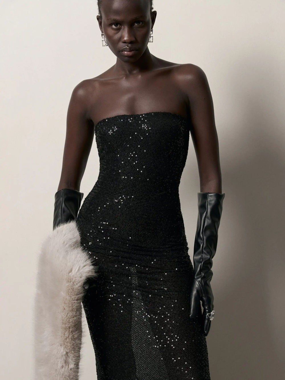 Платье бандо с пайетками, Черное