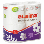 Бумага туалетная бытовая спайка 4 шт. 3-х слойная (4х18 м) LAIMA белая (12 штук в упаковке)