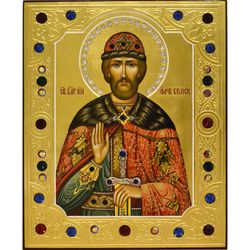 Олег Брянский Святой благоверный кнзь. Рукописная икона в киоте.