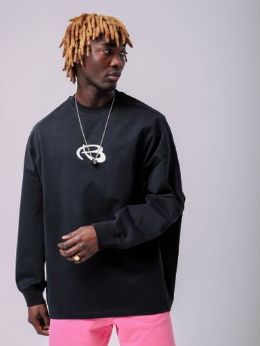 Черный мужской лонгслив оверсайз с длинным рукавом