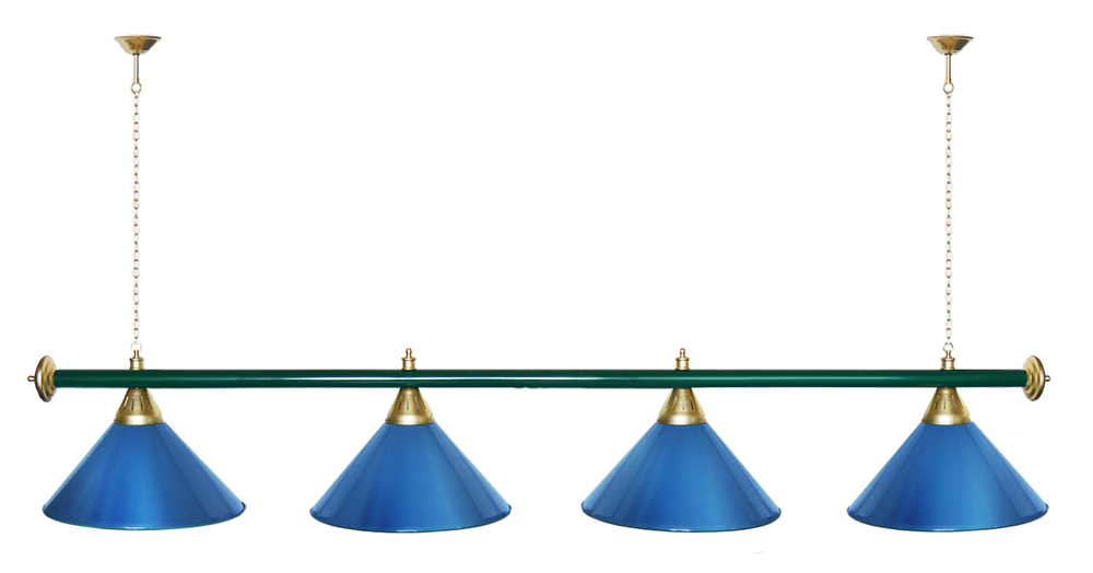 Лампа STARTBILLIARDS 4 пл. (плафоны зеленые,штанга зеленая,фурнитура золото)