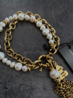 Браслет из натурального жемчуга и цепи ролло с кисточкой, оттенок золото антик