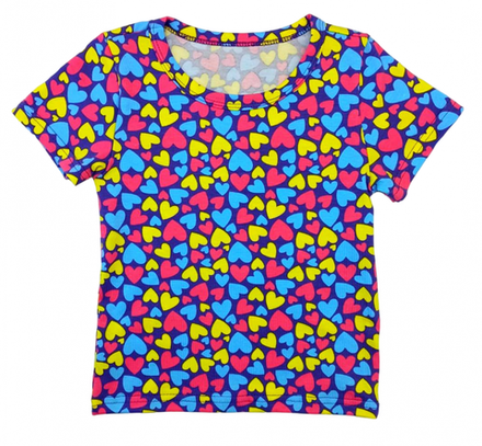 Футболка 412/30 синяя, цветные сердца