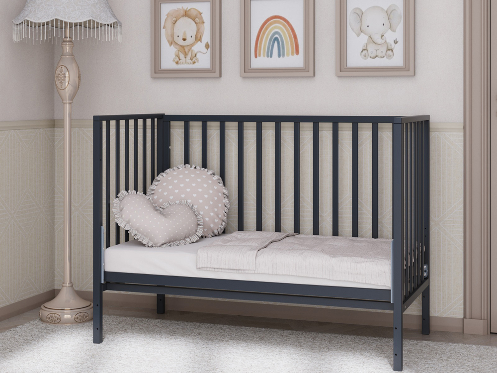 Детская кроватка Incanto Hollie (графит) универсальный маятник, колеса, ящик, автостенка