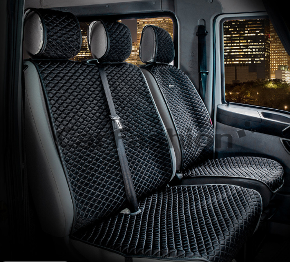 Накидки сидений Перед CarFashion (3шт) -«PALERMO VAN» 21042 - Дакрон черный/черный/черный