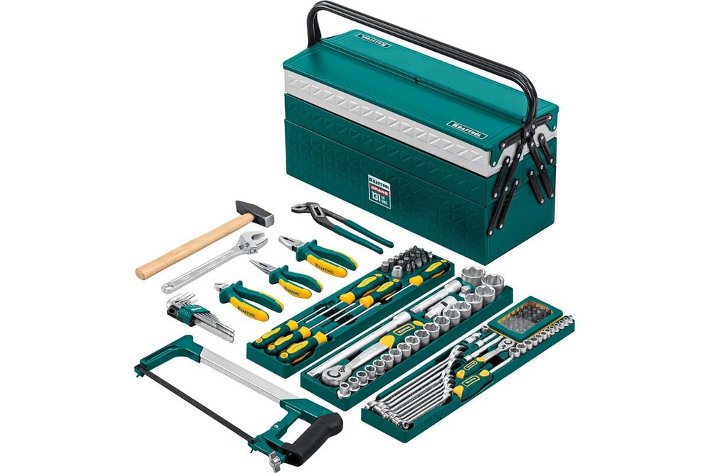 KRAFTOOL  GRAND-131, 131 предм., (1/2"+1/4"), Универсальный набор инструмента (27978-H131)