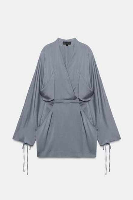 ZARA КОРОТКОЕ ПЛАТЬЕ С ЗАПАХОМ — ZW COLLECTION, СЕРО-СИНИЙ