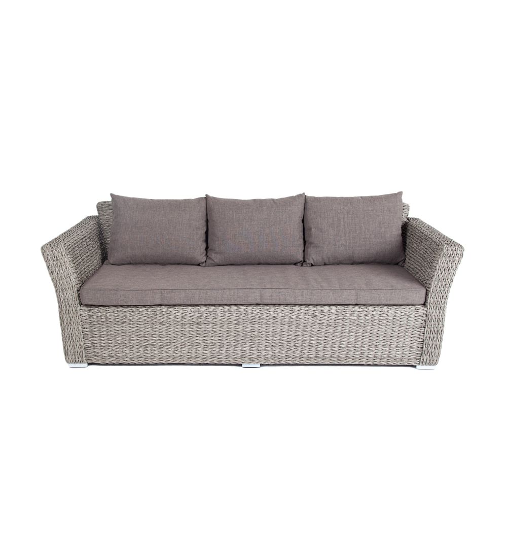 "Капучино" диван из искусственного ротанга (гиацинт) трехместный с подушками, цвет серый