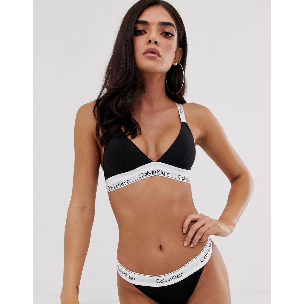 Женский комплект: бра+танга черный Calvin Klein Women Modern Cotton Tanga