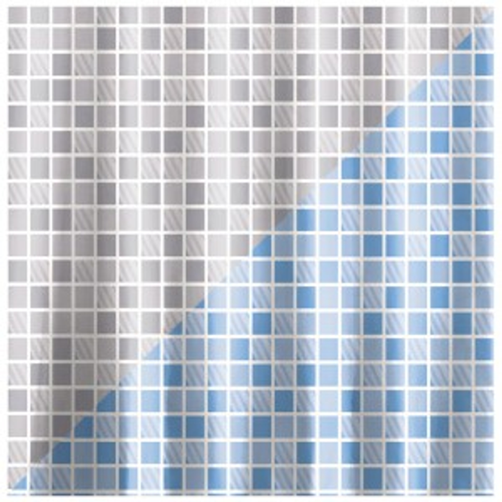 Штора для ванной комнаты PEVA 180*180см,12колец,Клетка серый/голубой,8351/Рыжий Кот