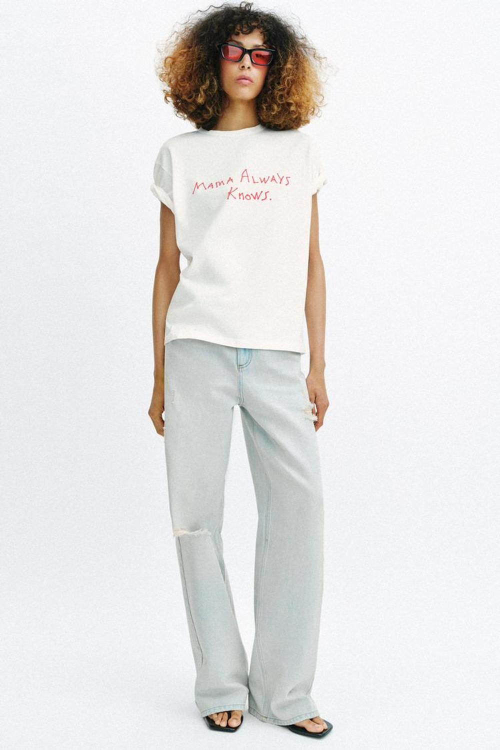 ZARA ФУТБОЛКА С НАДПИСЬЮ И КОРОТКИМИ РУКАВАМИ, БЕЛЫЙ
