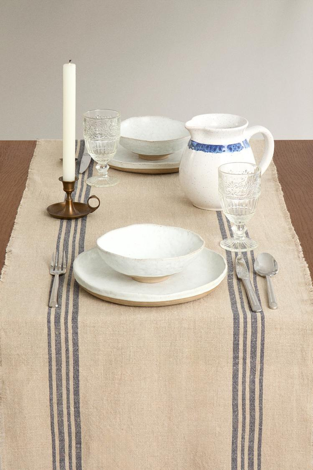 ZARA HOME КЛЕТЧАТАЯ ЛЬНЯНАЯ ДОРОЖКА, СИНИЙ