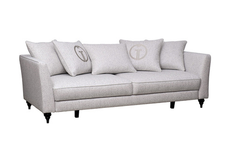 Диван трехместный Garda Decor Sorrento светло-бежевая рогожка с кантом механизм пума