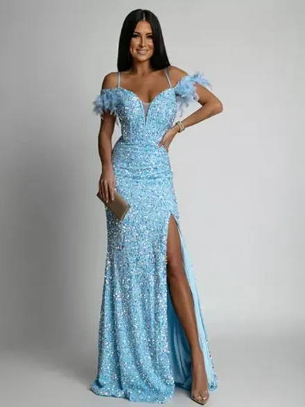 вечернее платье с пайетками и перьями + plus size