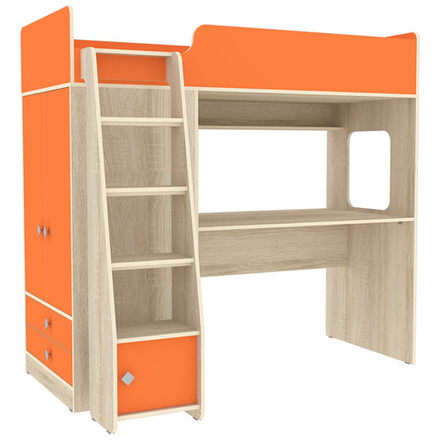 Кровать-чердак КарИВи Л-Ф607.1 75x175 Дуб Сонома Оранжевый