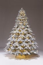 Заснеженная елка с гирляндой «Престиж» (Литая хвоя) 215 см / 2,15 м