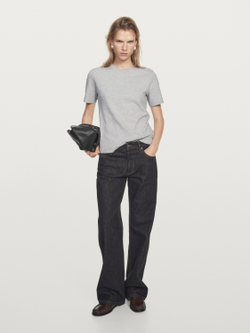 Massimo Dutti Футболка с коротким рукавом из 100% хлопка, серый