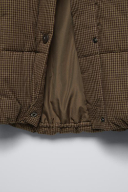 ZARA ПУХОВИК В КЛЕТКУ ВИШИ, КОРИЧНЕВЫЙ