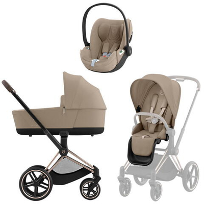 Коляска 3 в 1 Cybex Priam IV Rosegold complete и автокресло Cloud T i-Size Cozy Beige Plus Cozy Beige