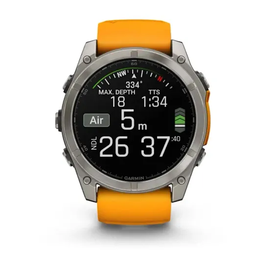 Мультиспортивные GPS часы Garmin Fenix 8X (51 mm) AMOLED, Sapphire Titanium with Spark Orange/Graphite Silicone Band 010-02905-11