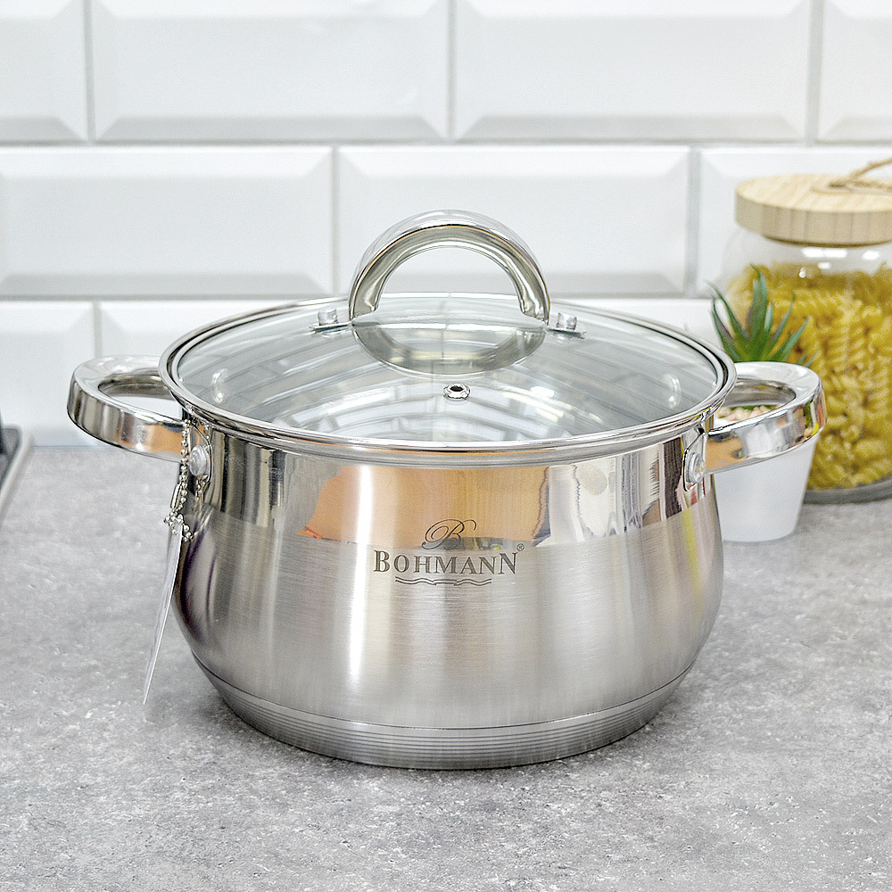 Набор кастрюль 3 предмета (2,9л, 3,9л, 5,1л) нерж, 9-ти шаговое дно