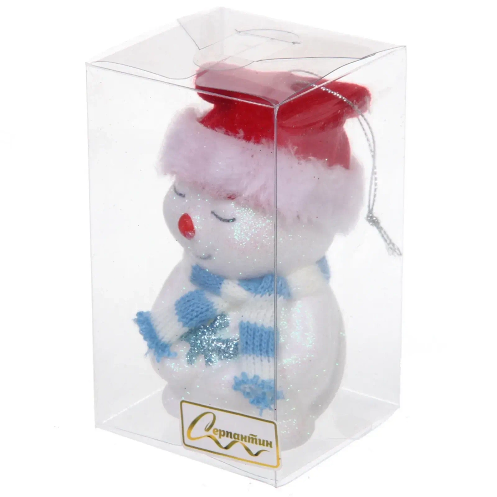 Елочная игрушка «Зимний снеговик» 6*6*11 см, голубой.