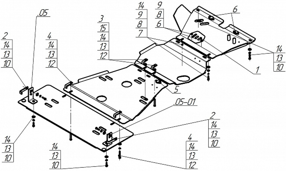Защита картера двигателя, КПП, Разд. коробки. 5 мм, Алюминий. для Infiniti QX 56 2010-2014, Motodor.31408