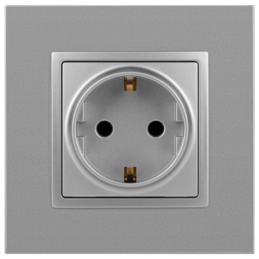 Розетка ЭРА Elegance 14-2102-03 с заземлением 2P+E Schuko со шторками 16A-250В IP20 алюминий