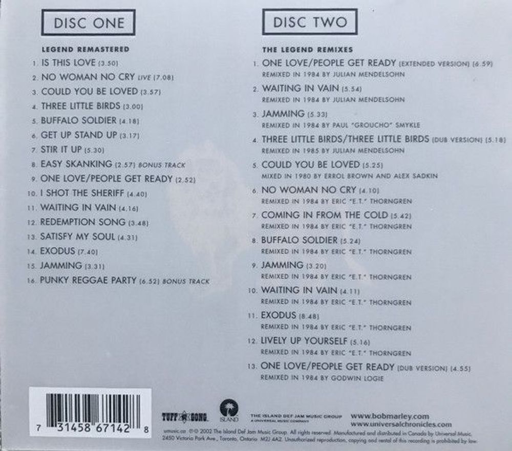 Bob Marley & The Wailers. Legend (2 CD) Deluxe Edition. Боб Марли