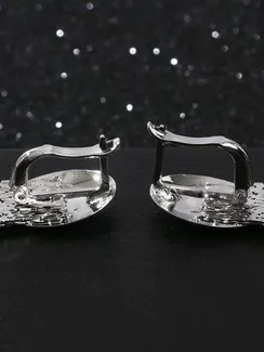 Серьги висячие "Голливуд" овал и нити, цвет серебро