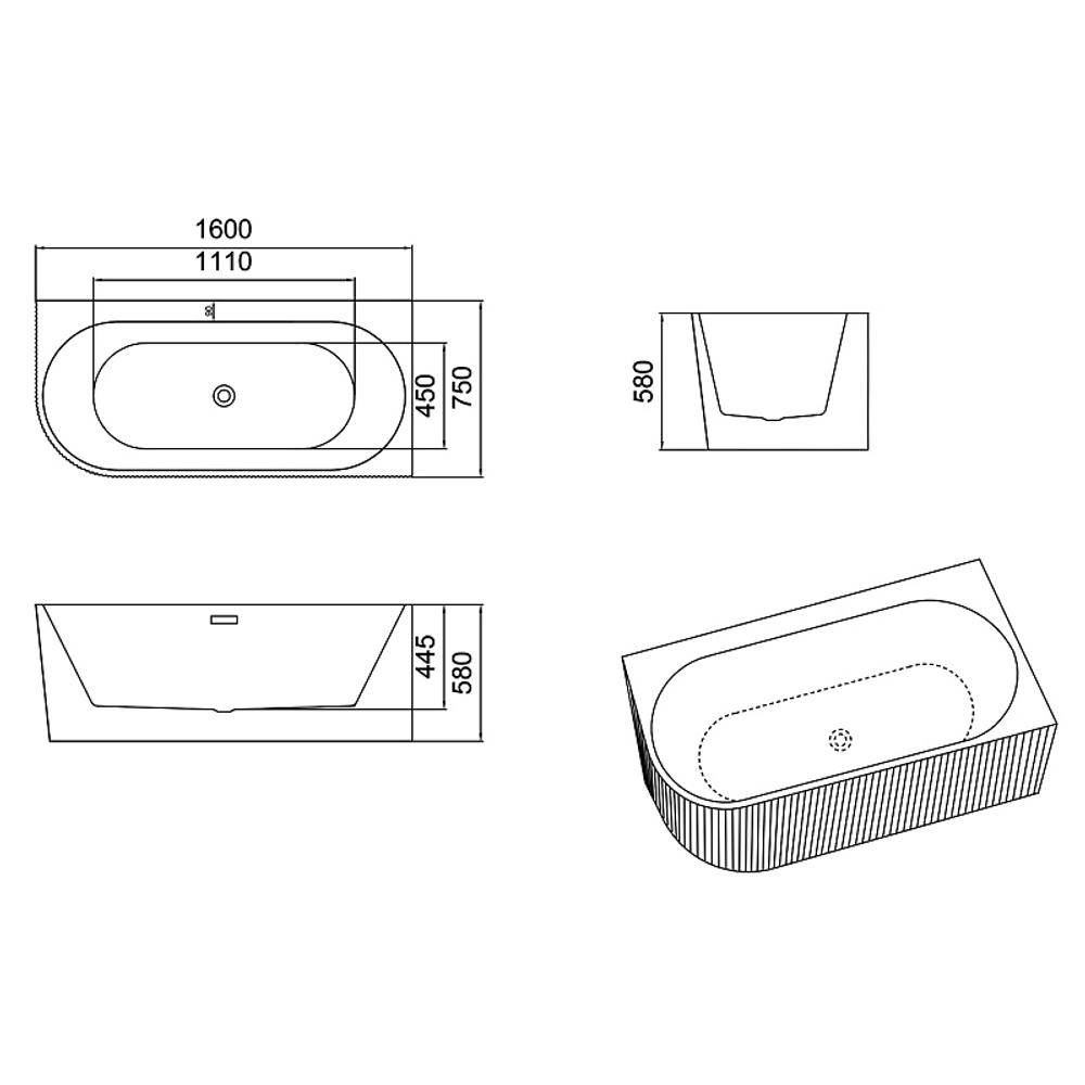 Ванна акриловая Azario LAGO BLANCO 160х75 пристенная (AZ-6724-1CR 16075)
